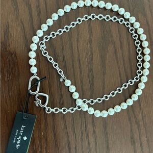 Kate Spade Silver Chain with White Pearls and Heart Accents